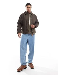 Jack & Jones Cotton Padded Carpenter Jacket With Collar In Brown For Men Wren -Men Style Shop 206957338 3