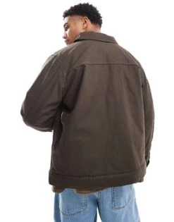 Jack & Jones Cotton Padded Carpenter Jacket With Collar In Brown For Men Wren -Men Style Shop 206957338 4