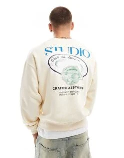 Jack & Jones Oversized Artichoke Back Print Sweat In Off White For Men Antique White -Men Style Shop 206957441 1 antiquewhite 1