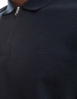 Jack & Jones Waffle Zip Up Polo In Black For Men Black Beauty -Men Style Shop 206957495 2