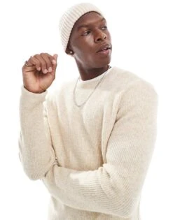 Jack & Jones Fluffy Rib High Neck Jumper In Beige For Men Summer Sand Melange -Men Style Shop 206957518 1 summersandmelange 1