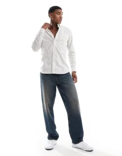 Jack & Jones Stripe Oxford Shirt In White For Men Sargasso Sea Stripes -Men Style Shop 206957519 3