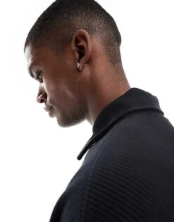 Jack & Jones Oversized Plisse Polo Sweat In Black For Men -Men Style Shop 206957582 2