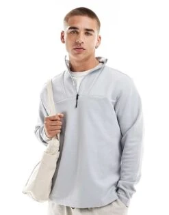 Jack & Jones Half Zip Clean Tech Sweat In Light Grey For Men High-rise /flintston -Men Style Shop 206957584 1 highriseflintston 1