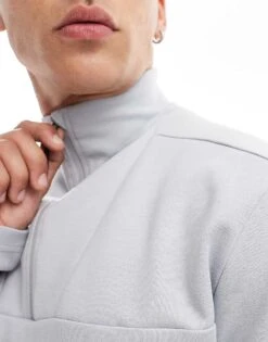 Jack & Jones Half Zip Clean Tech Sweat In Light Grey For Men High-rise /flintston -Men Style Shop 206957584 3