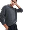 Jack & Jones Oversized Fluffy Knitted Polo In Dark Grey For Men Irongate