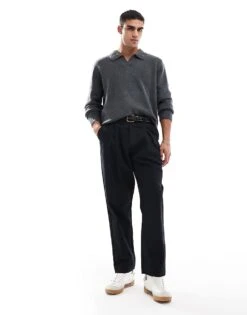 Jack & Jones Oversized Fluffy Knitted Polo In Dark Grey For Men Irongate -Men Style Shop 206957585 3