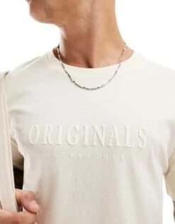 Jack & Jones Originals 3d Logo Print T-shirt In Off White For Men Antique White -Men Style Shop 206957615 3