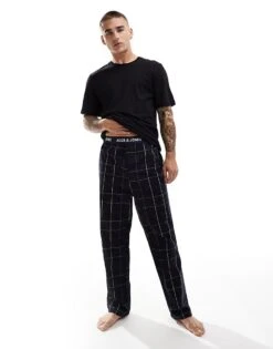 Jack & Jones Cotton Check Lounge Pyjama Set With T-shirt In Navy For Men Black:navy Check -Men Style Shop 206957646 1 blacknavycheck 1