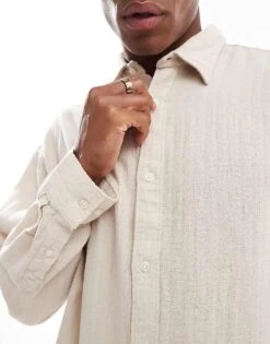 Jack & Jones Oversized Textured Shirt In Beige For Men Moonbeam -Men Style Shop 206957647 2