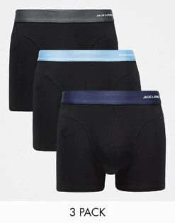 Jack & Jones 3 Pack Contrast Waistband Trunk In Black For Men -Men Style Shop 206957703 1 black 1