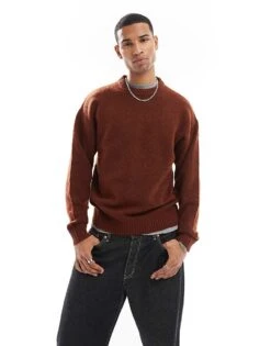 Jack & Jones Oversized Fluffy Crew Neck Jumper In Rust For Men Brandy Brown -Men Style Shop 206957721 1 brandybrown 1
