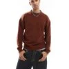 Jack & Jones Oversized Fluffy Crew Neck Jumper In Rust For Men Brandy Brown -Men Style Shop 206957721 1 brandybrown