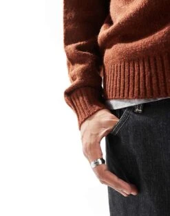 Jack & Jones Oversized Fluffy Crew Neck Jumper In Rust For Men Brandy Brown -Men Style Shop 206957721 3