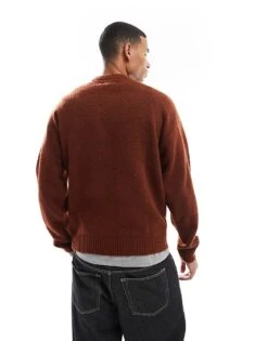 Jack & Jones Oversized Fluffy Crew Neck Jumper In Rust For Men Brandy Brown -Men Style Shop 206957721 4