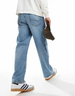 Jack & Jones Alex Baggy Jeans In Mid Blue Vintage Wash For Men Blue Denim -Men Style Shop 206957781 4