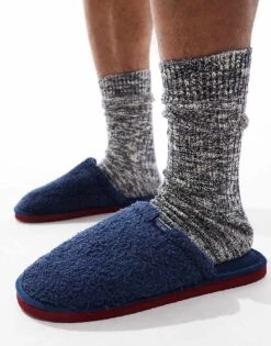 Jack & Jones Fluffy Slip On Slipper In Navy For Men Navy Blazer