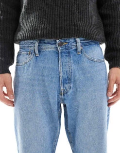 Jack & Jones Mark Cropped Straight Jean In Mid Blue Wash For Men Blue Denim -Men Style Shop 206957894 5