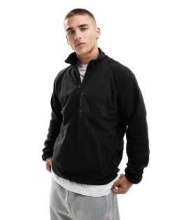 Jack & Jones Half Zip Fleece With Nylon Panel In Black For Men