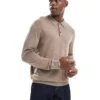 Jack & Jones Knitted Button Through Polo In Light Brown For Men Greige Melange