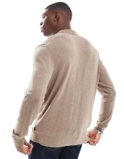 Jack & Jones Knitted Button Through Polo In Light Brown For Men Greige Melange -Men Style Shop 206957941 4