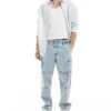 Jack & Jones Eddie Loose Cargo Jean In Light Blue Wash For Men Blue Denim -Men Style Shop 206957971 1 bluedenim
