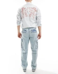 Jack & Jones Eddie Loose Cargo Jean In Light Blue Wash For Men Blue Denim -Men Style Shop 206957971 2