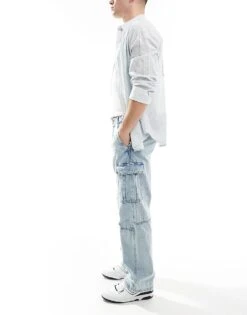 Jack & Jones Eddie Loose Cargo Jean In Light Blue Wash For Men Blue Denim -Men Style Shop 206957971 3