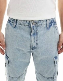 Jack & Jones Eddie Loose Cargo Jean In Light Blue Wash For Men Blue Denim -Men Style Shop 206957971 5