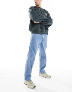 Jack & Jones Eddie Loose Worker Jean In Mid Blue Wash For Men Blue Denim