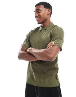 Jack & Jones Waffle Zip Up Polo In Khaki For Men Olive Night -Men Style Shop 206958159 2
