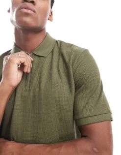 Jack & Jones Waffle Zip Up Polo In Khaki For Men Olive Night -Men Style Shop 206958159 3