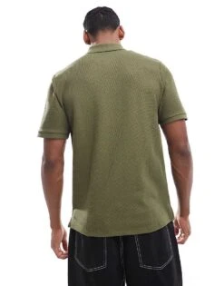 Jack & Jones Waffle Zip Up Polo In Khaki For Men Olive Night -Men Style Shop 206958159 4