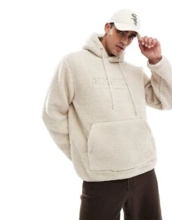 Jack & Jones Oversized Teddy Hoodie With Embroidered Logo In Beige For Men Oatmeal -Men Style Shop 206958189 1 oatmeal 1