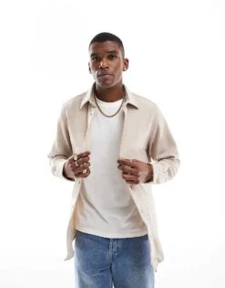 Jack & Jones Brushed Texture Shirt In Beige For Men Summer Sand -Men Style Shop 206958281 1 summersand 1