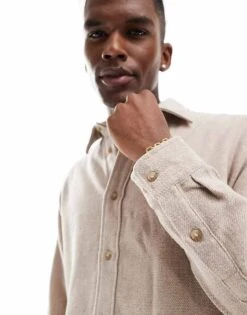 Jack & Jones Brushed Texture Shirt In Beige For Men Summer Sand -Men Style Shop 206958281 3