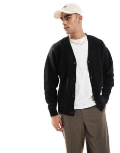 Jack & Jones Oversized Fluffy Cardigan In Black For Men