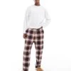 Jack & Jones Brushed Check Pyjama Bottom In Beige & Rust For Men Cloud Dancer