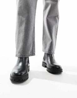 Jack & Jones Faux Leather Chunky Chelsea Boot In Black For Men Anthracite