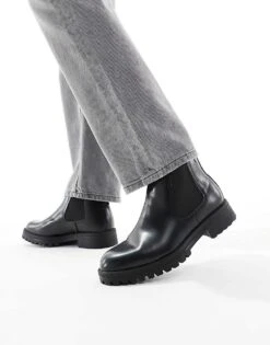 Jack & Jones Faux Leather Chunky Chelsea Boot In Black For Men Anthracite -Men Style Shop 206958388 3