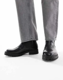 Jack & Jones Faux Leather Chunky Chelsea Boot In Black For Men Anthracite -Men Style Shop 206958388 4