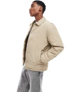 Jack & Jones Nylon Button Through Coach Jacket In Beige For Men Crockery -Men Style Shop 206958421 1 crockery 1