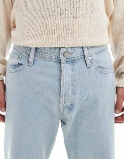 Jack & Jones Chris Straight Leg Jean With Knee Rips In Light Blue Wash For Men Blue Denim -Men Style Shop 206958429 5