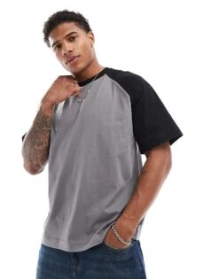Jack & Jones Super Oversized Raglan T-shirt In Dark Grey & Black For Men Gargoyle -Men Style Shop 206958477 1 gargoyle 1
