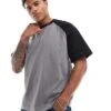 Jack & Jones Super Oversized Raglan T-shirt In Dark Grey & Black For Men Gargoyle