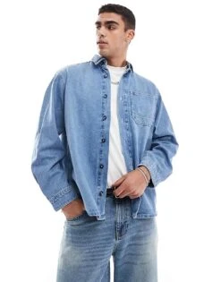 Jack & Jones Oversized Heavy Denim Shirt In Vintage Wshed Blue For Men Blue Denim -Men Style Shop 206958526 1 bluedenim 1