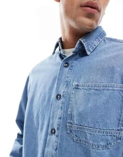 Jack & Jones Oversized Heavy Denim Shirt In Vintage Wshed Blue For Men Blue Denim -Men Style Shop 206958526 3