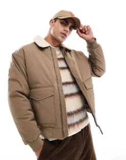 Jack & Jones Bomber Jacket With Collar In Beige For Men Shitake -Men Style Shop 206958575 1 shitake 1
