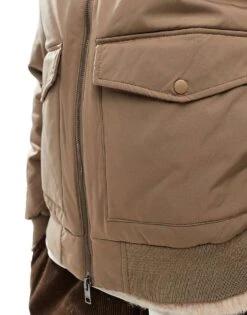 Jack & Jones Bomber Jacket With Collar In Beige For Men Shitake -Men Style Shop 206958575 3