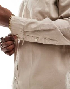 Jack & Jones Heavy Twill Shirt In Beige For Men -Men Style Shop 206958651 3